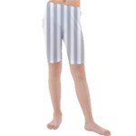 Vertical Stripes - White and Silver Gray Kid s Mid Length Swim Shorts