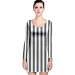 Vertical Stripes - White and Dark Gray Long Sleeve Velvet Bodycon Dress