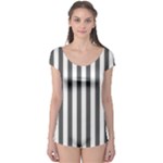 Vertical Stripes - White and Dark Gray Boyleg Leotard (Ladies)