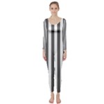 Vertical Stripes - White and Dark Gray Long Sleeve Catsuit