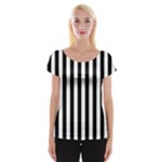 Vertical Stripes - White and Black Women s Cap Sleeve Top