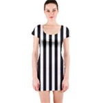 Vertical Stripes - White and Black Short Sleeve Bodycon Dress