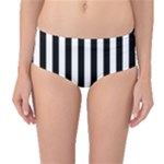 Vertical Stripes - White and Black Mid-Waist Bikini Bottoms