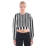 Vertical Stripes - White and Black Women s Cropped Sweatshirt