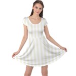 Vertical Stripes - White and Beige Cap Sleeve Dress