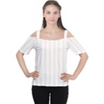 Vertical Stripes - White and Linen Women s Cutout Shoulder Tee