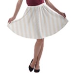 Vertical Stripes - White and Linen A-line Skater Skirt