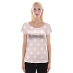 Polka Dots - White on Misty Rose Pink Women s Cap Sleeve Top