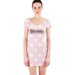 Polka Dots - White on Misty Rose Pink Short Sleeve Bodycon Dress