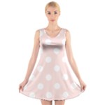 Polka Dots - White on Misty Rose Pink V-Neck Sleeveless Dress