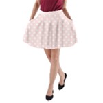 Polka Dots - White on Misty Rose Pink A-Line Pocket Skirt