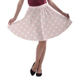 Polka Dots - White on Misty Rose Pink A-line Skater Skirt