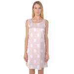 Polka Dots - White on Misty Rose Pink Sleeveless Satin Nightdress