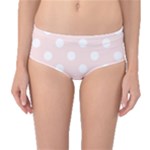 Polka Dots - White on Misty Rose Pink Mid-Waist Bikini Bottoms