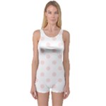 Polka Dots - Misty Rose Pink on White One Piece Boyleg Swimsuit