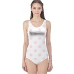 Polka Dots - Misty Rose Pink on White One Piece Swimsuit