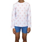 Polka Dots - Misty Rose Pink on White Kid s Long Sleeve Swimwear