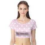 Polka Dots - White on Piggy Pink Short Sleeve Crop Top (Tight Fit)