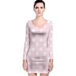 Polka Dots - White on Piggy Pink Long Sleeve Bodycon Dress