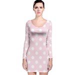 Polka Dots - White on Piggy Pink Long Sleeve Velvet Bodycon Dress