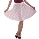 Polka Dots - White on Piggy Pink A-line Skater Skirt