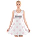 Polka Dots - Piggy Pink on White V-Neck Sleeveless Dress