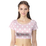 Polka Dots - White on Pale Pink Short Sleeve Crop Top (Tight Fit)