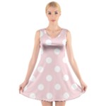 Polka Dots - White on Pale Pink V-Neck Sleeveless Dress