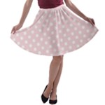 Polka Dots - White on Pale Pink A-line Skater Skirt