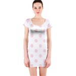 Polka Dots - Pale Pink on White Short Sleeve Bodycon Dress