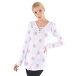 Polka Dots - Classic Rose Pink on White Women s Tie Up Tee