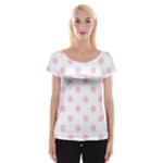 Polka Dots - Classic Rose Pink on White Women s Cap Sleeve Top