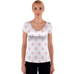 Polka Dots - Classic Rose Pink on White Women s V-Neck Cap Sleeve Top