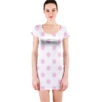 Polka Dots - Classic Rose Pink on White Short Sleeve Bodycon Dress