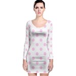 Polka Dots - Classic Rose Pink on White Long Sleeve Bodycon Dress