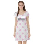 Polka Dots - Classic Rose Pink on White Short Sleeve Skater Dress