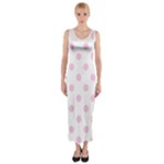 Polka Dots - Classic Rose Pink on White Fitted Maxi Dress