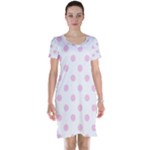 Polka Dots - Classic Rose Pink on White Short Sleeve Nightdress