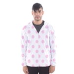 Polka Dots - Classic Rose Pink on White Hooded Wind Breaker (Men)