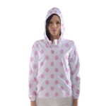 Polka Dots - Classic Rose Pink on White Hooded Wind Breaker (Women)