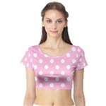 Polka Dots - White on Cotton Candy Pink Short Sleeve Crop Top (Tight Fit)