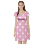 Polka Dots - White on Cotton Candy Pink Short Sleeve Skater Dress