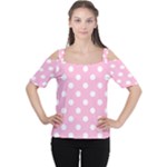 Polka Dots - White on Cotton Candy Pink Women s Cutout Shoulder Tee