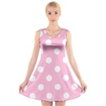 Polka Dots - White on Cotton Candy Pink V-Neck Sleeveless Dress