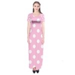 Polka Dots - White on Cotton Candy Pink Short Sleeve Maxi Dress