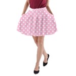 Polka Dots - White on Cotton Candy Pink A-Line Pocket Skirt