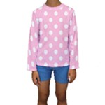 Polka Dots - White on Cotton Candy Pink Kid s Long Sleeve Swimwear