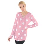 Polka Dots - White on Light Pink Women s Tie Up Tee