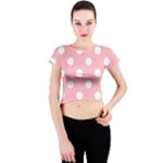 Polka Dots - White on Light Pink Crew Neck Crop Top