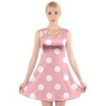 Polka Dots - White on Light Pink V-Neck Sleeveless Dress